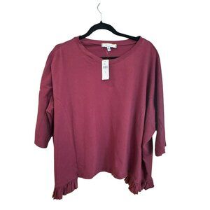 Anthropologie Eri + Ali Womens Ruffled Step Hem Top Size Small Burgundy Red NWT